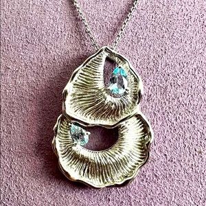 Vintage Sterling Silver Modernist Artisan Blue Topaz Pendant and Chain